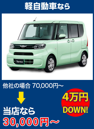軽自動車なら、他社の場合70,000円～のところをMGS北九州なら30,000円～　5万円DOWN！
